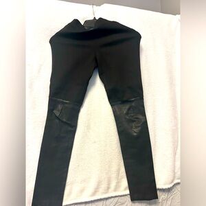 Stretch thick pants /half leather